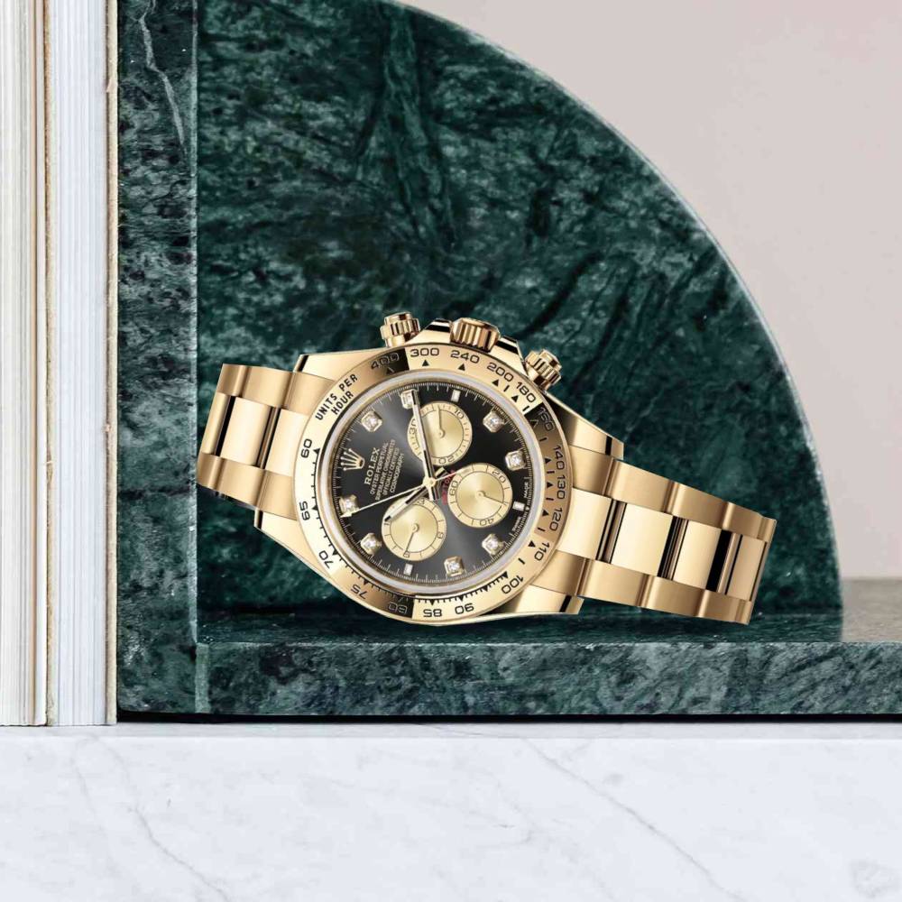 Rolex Cosmograph Daytona 40mm - Ref: 126508 - Bright Black & Champagne Diamond Dial, 18K Yellow Gold Oyster Bracelet Men's Watch