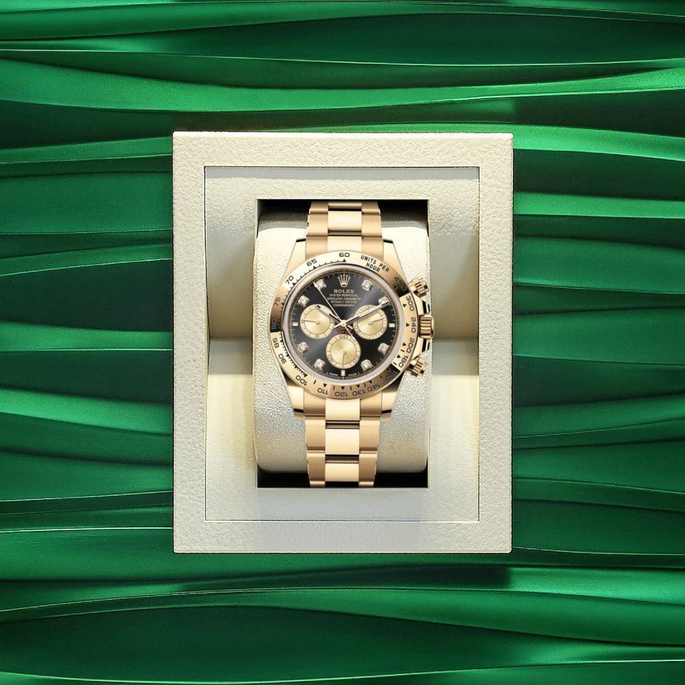 Rolex Cosmograph Daytona 40mm - Ref: 126508 - Bright Black & Champagne Diamond Dial, 18K Yellow Gold Oyster Bracelet Men's Watch