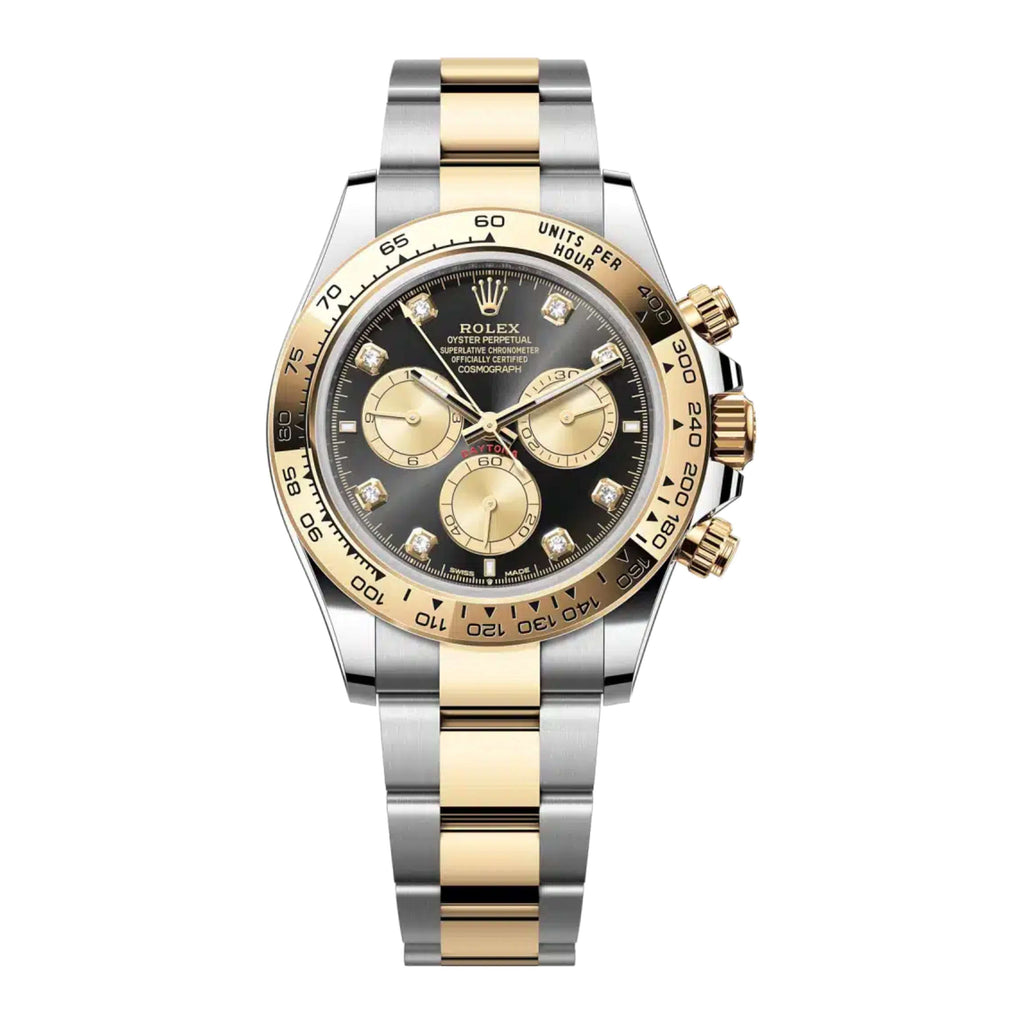 2023 RELEASE Rolex Cosmograph Daytona 40 mm | Two-Tone 18k Yellow gold Oyster bracelet | Bright black and golden Diamond dial | Men's Watch 126503