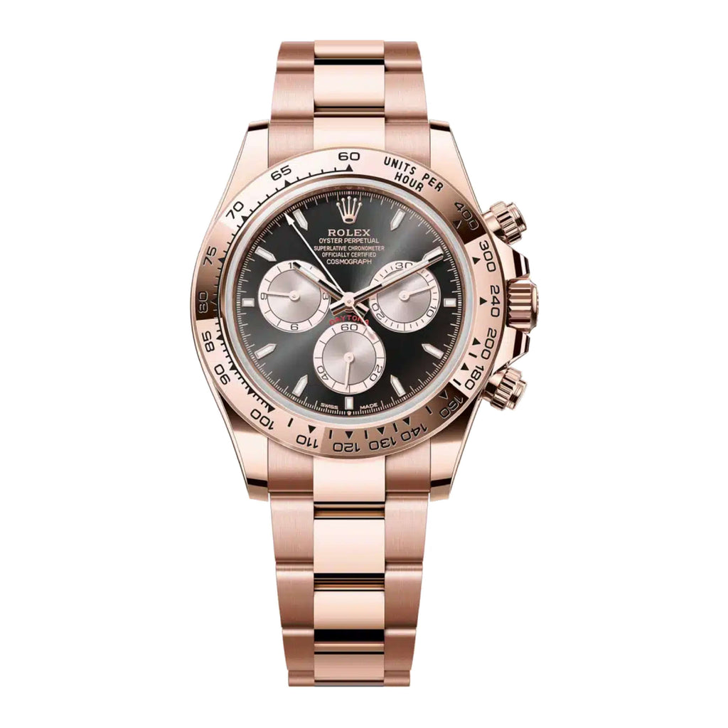 2023 Release Rolex Cosmograph Daytona 40 mm | 18k Everose gold Oyster bracelet | Bright black and Sundust dial | Men's Watch 126505