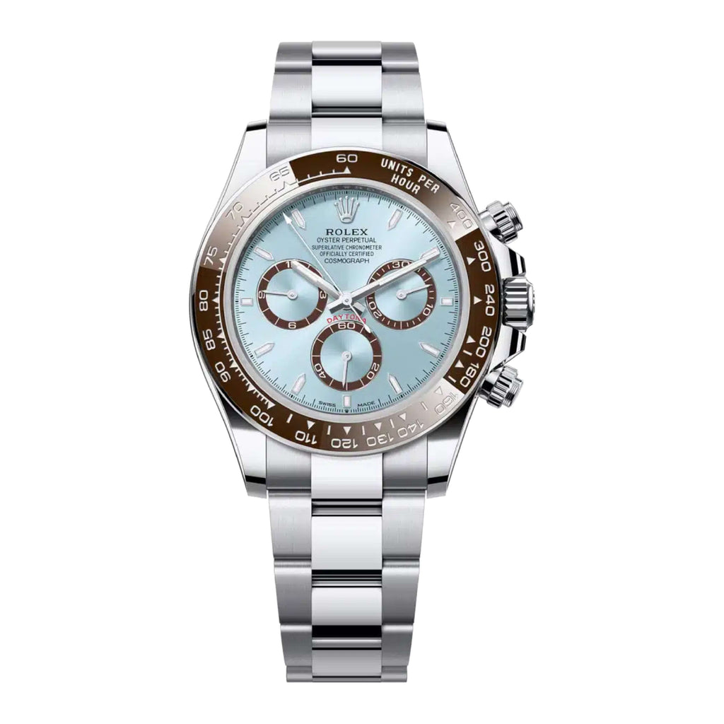 2023 RELEASE Rolex Cosmograph Daytona 40 mm | Platinum Oyster bracelet | Ice blue dial Chestnut brown bezel | Men's Watch 126506