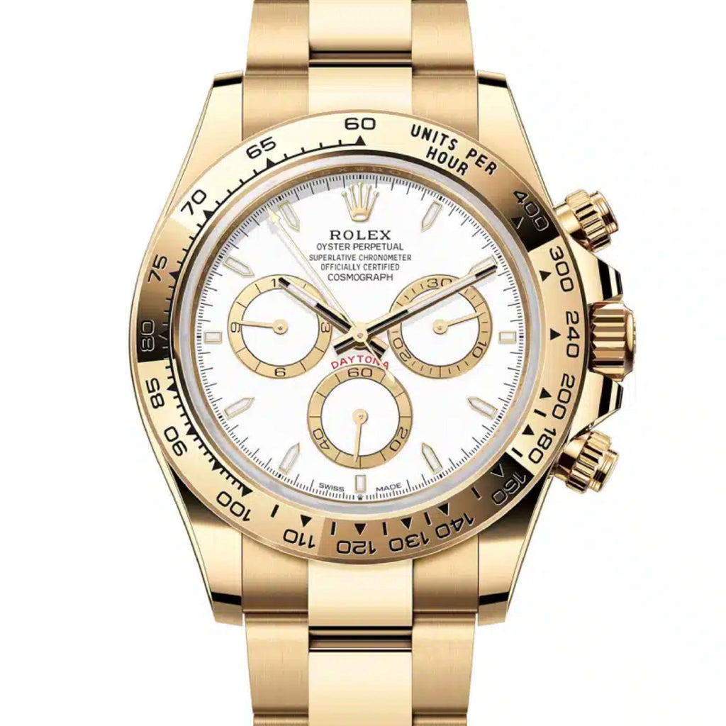 Rolex Cosmograph Daytona 40 mm | 18k Yellow gold Oyster bracelet | White dial | Men's Watch 126508