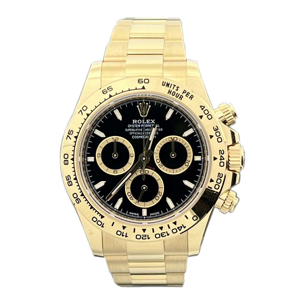 Rolex Cosmograph Daytona 40 mm | 18k Yellow gold Oyster bracelet | Black dial | Men's Watch 126508