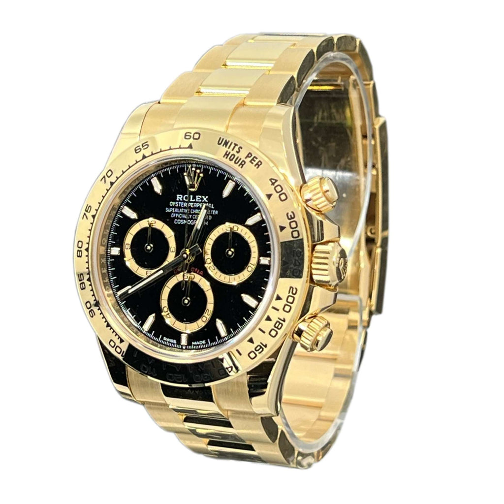 Rolex Cosmograph Daytona 40 mm | 18k Yellow gold Oyster bracelet | Black dial | Men's Watch 126508