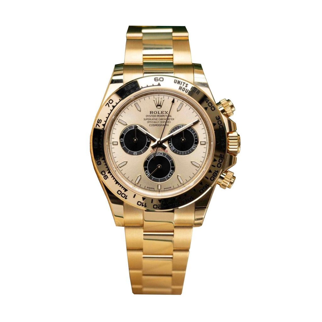 Rolex Cosmograph Daytona 40 mm | 18k Yellow gold Oyster bracelet | Golden and bright black dial | Men's Watch 126508