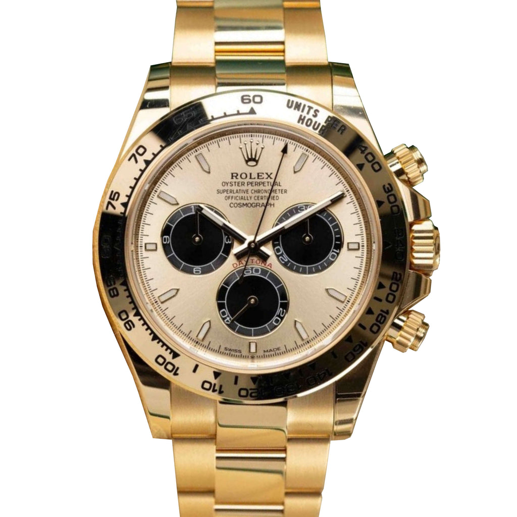 Rolex Cosmograph Daytona 40 mm | 18k Yellow gold Oyster bracelet | Golden and bright black dial | Men's Watch 126508