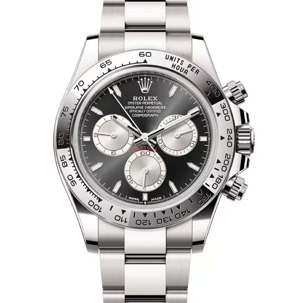 Rolex Cosmograph Daytona 40 mm | 18k White gold Oyster bracelet | Bright black and steel dial | Men's Watch 126509