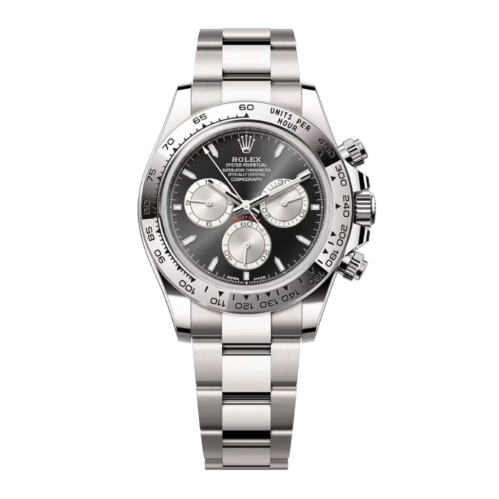 2023 Release Rolex Cosmograph Daytona 40 mm | 18k White gold Oyster bracelet | Bright black and steel dial | Men's Watch 126509
