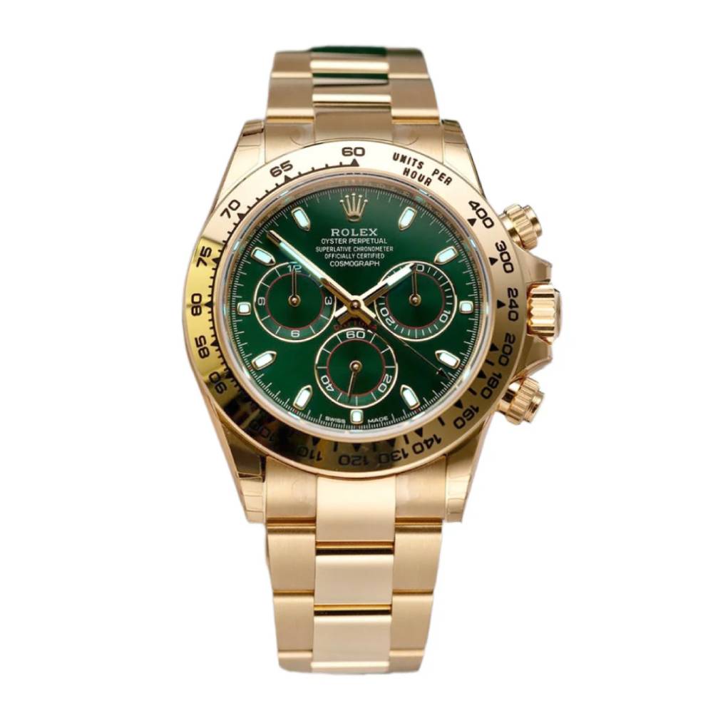 Rolex Cosmograph Daytona 40mm - Ref: 116508-0013 - Green Index Dial with Red Accents, 18K Yellow Gold Oyster Bracelet Men's Watch