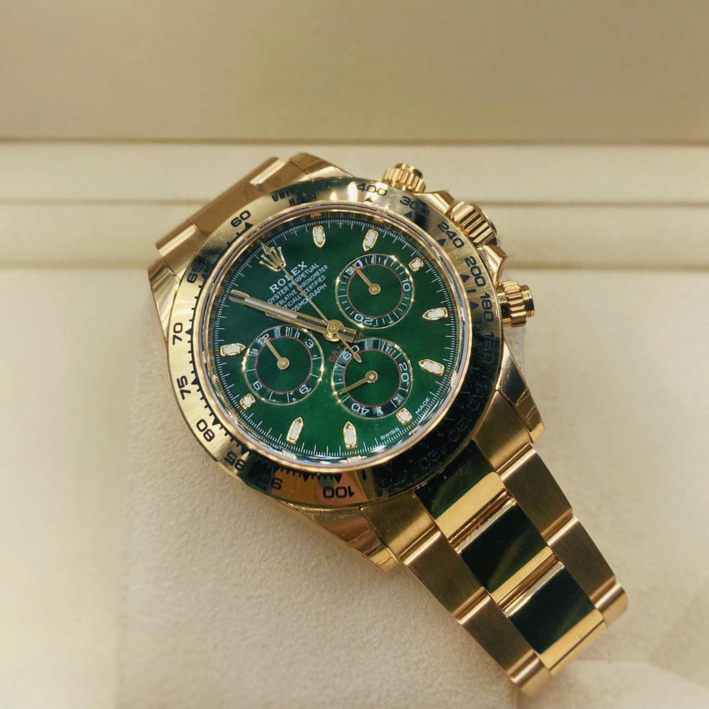 Rolex Cosmograph Daytona 40mm | 18k Yellow gold Oyster bracelet | Green dial | Men's Watch 116508-0013