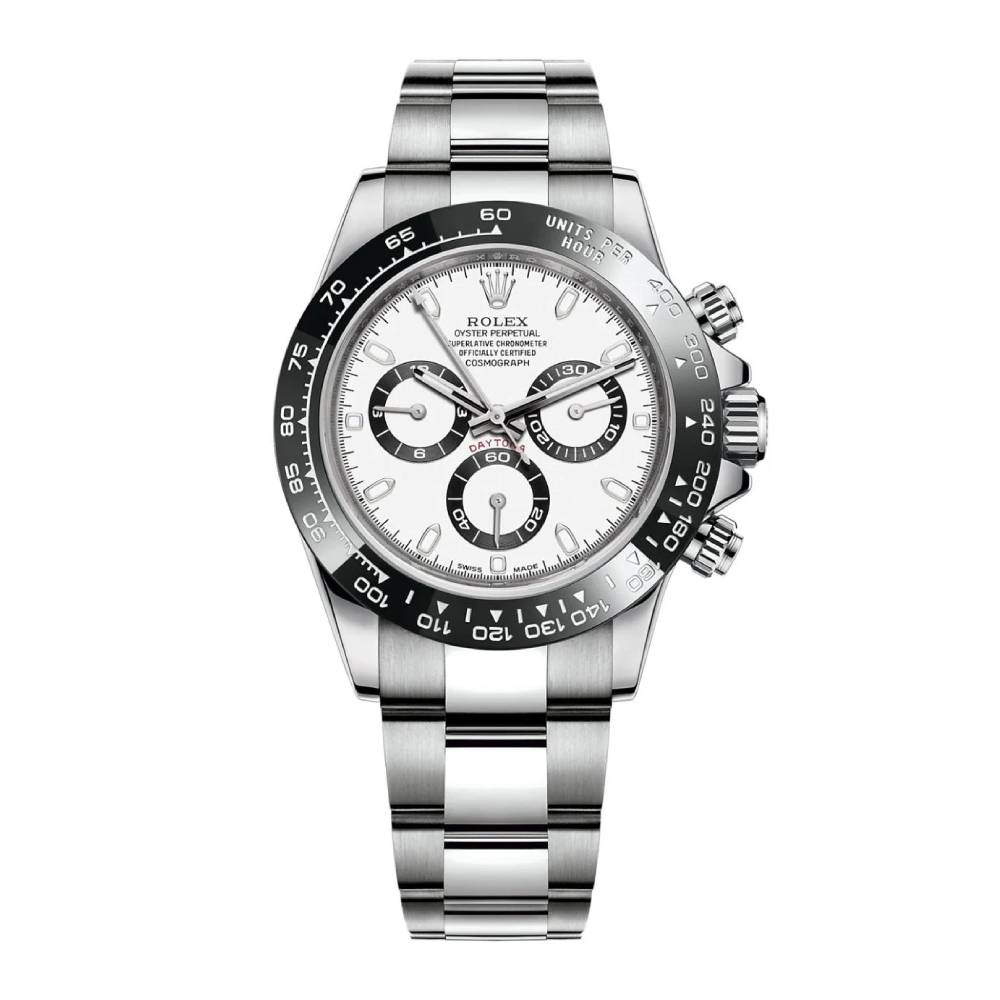 Rolex Cosmograph Daytona 40mm - Ref: 116520 - White Dial & Stainless Steel CUSTOM MADE Aftermarket Bezel, Stainless Steel Oyster Bracelet Men's Watch