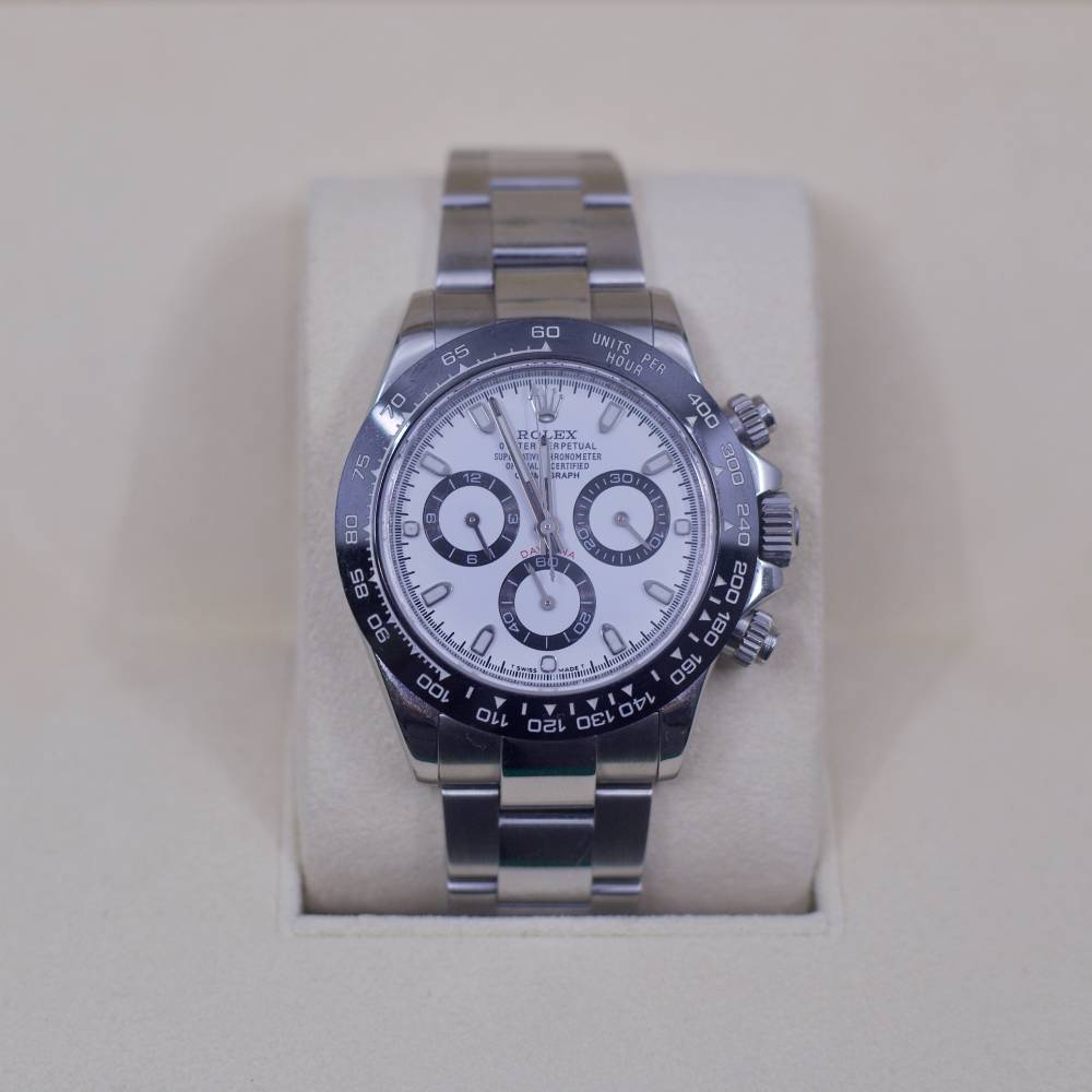 Rolex Cosmograph Daytona 40mm - Ref: 116520 - White Dial & Stainless Steel CUSTOM MADE Aftermarket Bezel, Stainless Steel Oyster Bracelet Men's Watch