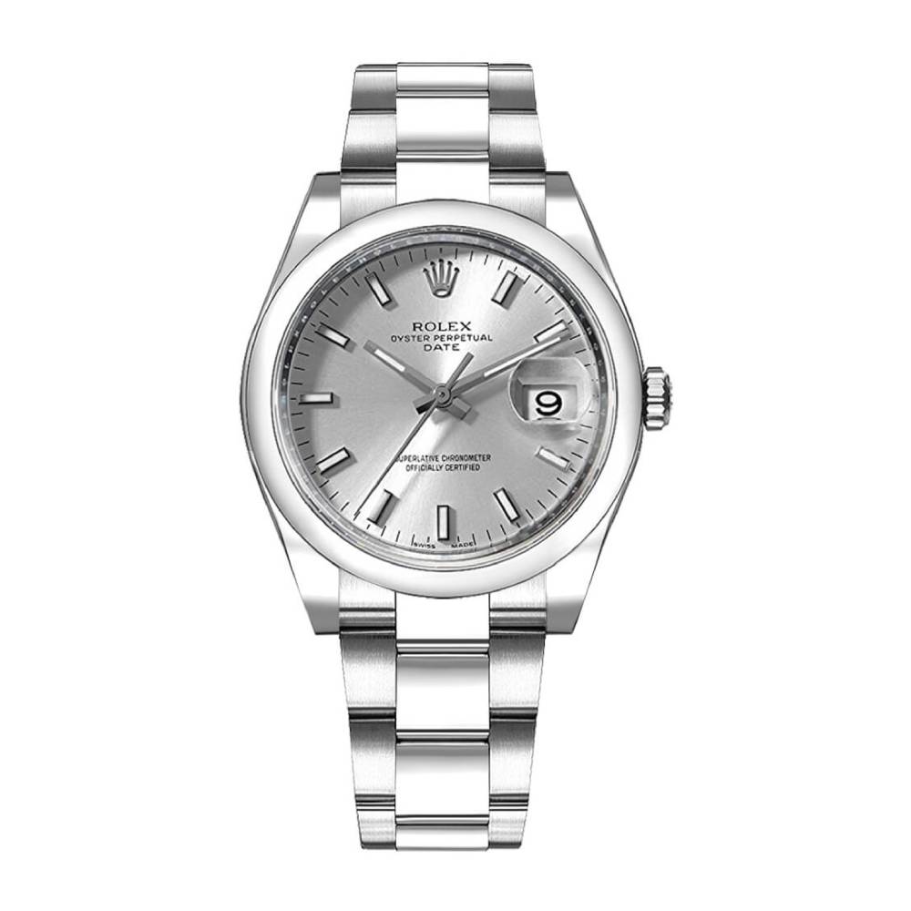 Rolex Date 34mm - Ref: 115200-0006 - Silver Index Dial, Stainless Steel Oyster Bracelet Watch