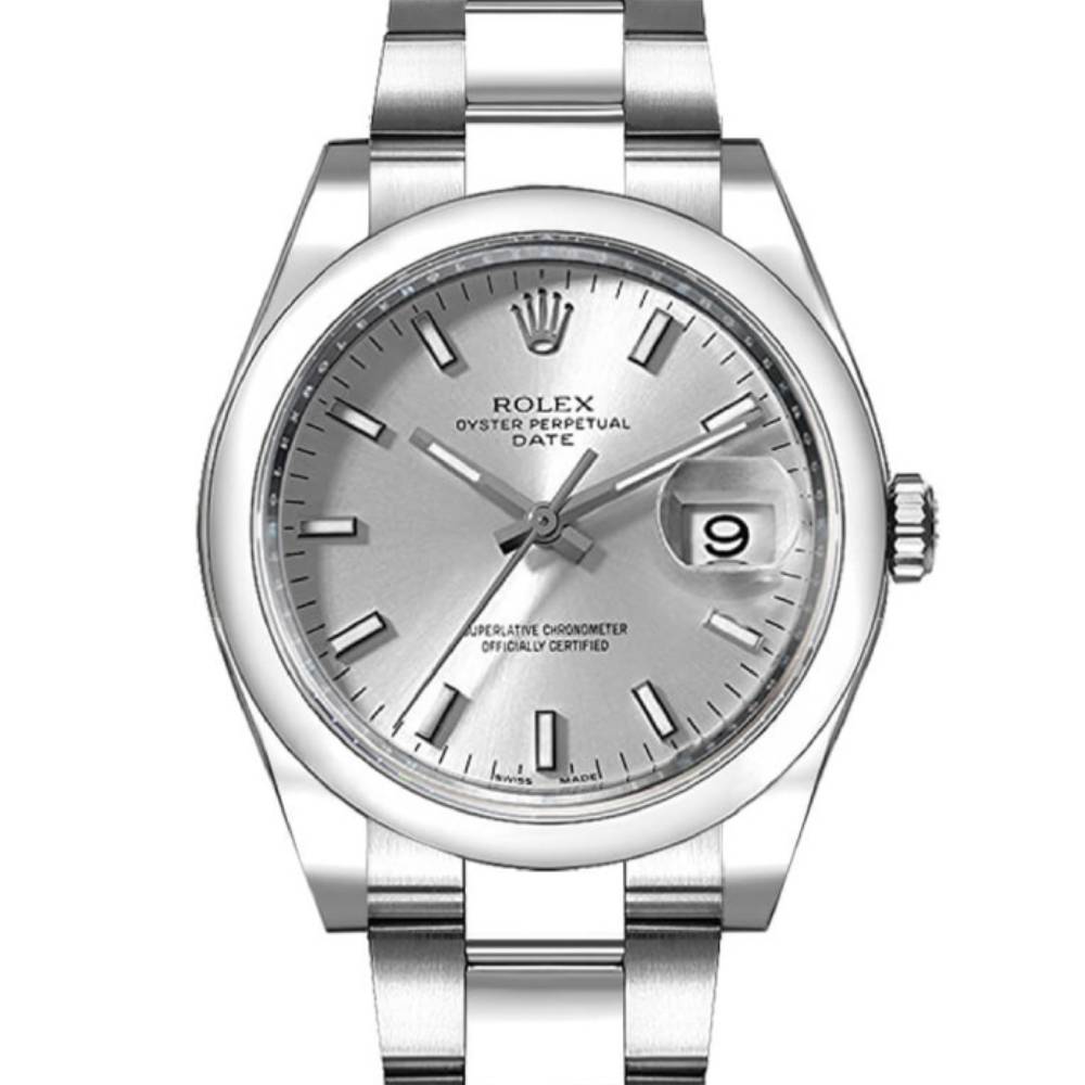 Rolex Date 34mm - Ref: 115200-0006 - Silver Index Dial, Stainless Steel Oyster Bracelet Watch