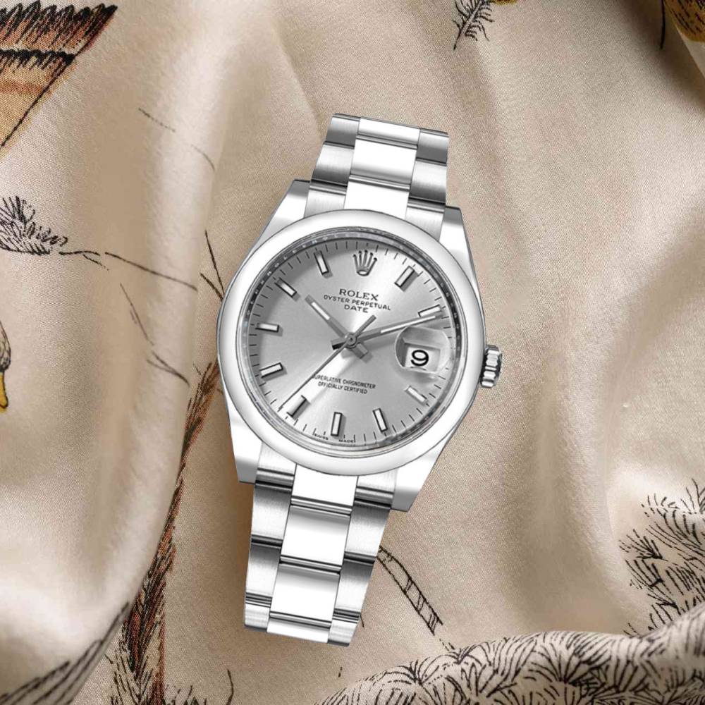 Rolex Date 34mm - Ref: 115200-0006 - Silver Index Dial, Stainless Steel Oyster Bracelet Watch