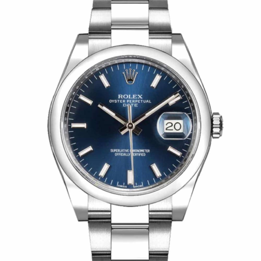 Rolex Date 34mm - Ref: 115200-0007 - Blue Index Dial, Stainless Steel Oyster Bracelet Watch