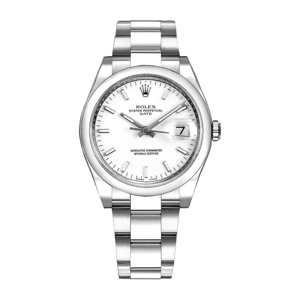 Rolex Date 34mm - Ref: 115200-0008 - White Index Dial, Stainless Steel Oyster Bracelet Watch