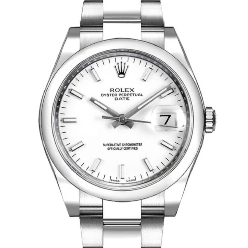 Rolex Date 34mm - Ref: 115200-0008 - White Index Dial, Stainless Steel Oyster Bracelet Watch