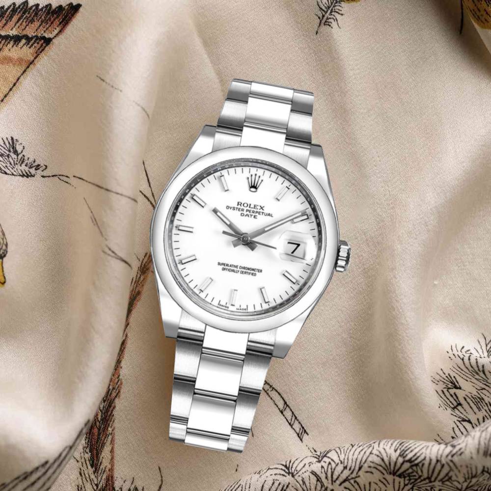 Rolex Date 34mm - Ref: 115200-0008 - White Index Dial, Stainless Steel Oyster Bracelet Watch