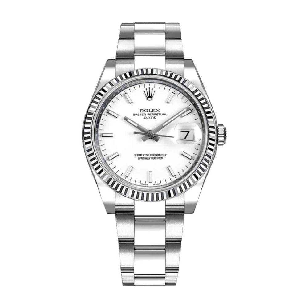 Rolex Date 34mm - Ref: 115234-0003 - White Index Dial, Stainless Steel Oyster Bracelet Watch