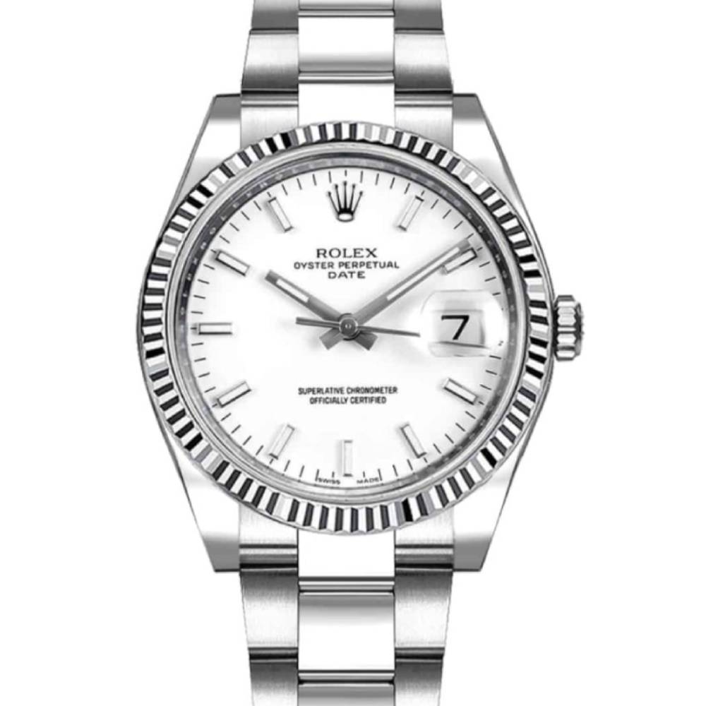 Rolex Date 34mm - Ref: 115234-0003 - White Index Dial, Stainless Steel Oyster Bracelet Watch