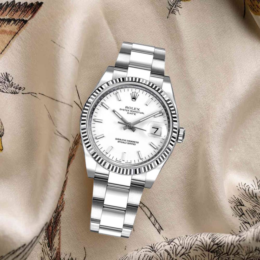 Rolex Date 34mm - Ref: 115234-0003 - White Index Dial, Stainless Steel Oyster Bracelet Watch