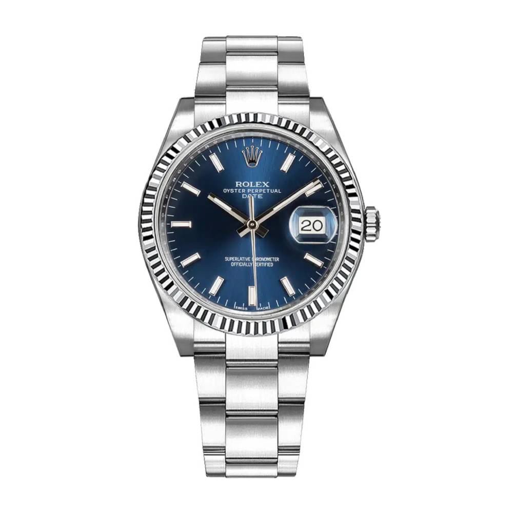 Rolex Date 34mm - Ref: 115234-0004 - Blue Index Dial, Stainless Steel Oyster Bracelet Watch