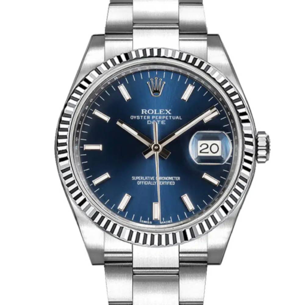 Rolex Date 34mm - Ref: 115234-0004 - Blue Index Dial, Stainless Steel Oyster Bracelet Watch