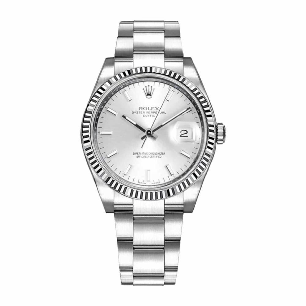 Rolex Date 34mm - Ref: 115234-0005 - Silver Index Dial, Stainless Steel Oyster Bracelet Watch