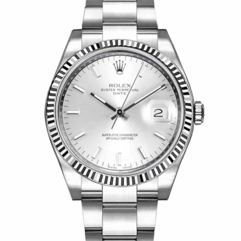 Rolex Date 34mm - Ref: 115234-0005 - Silver Index Dial, Stainless Steel Oyster Bracelet Watch