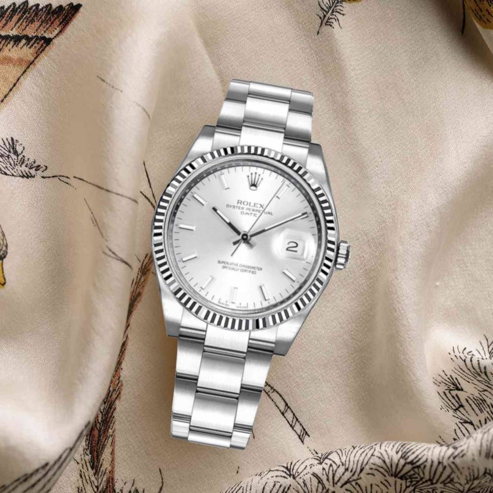 Rolex Date 34mm - Ref: 115234-0005 - Silver Index Dial, Stainless Steel Oyster Bracelet Watch