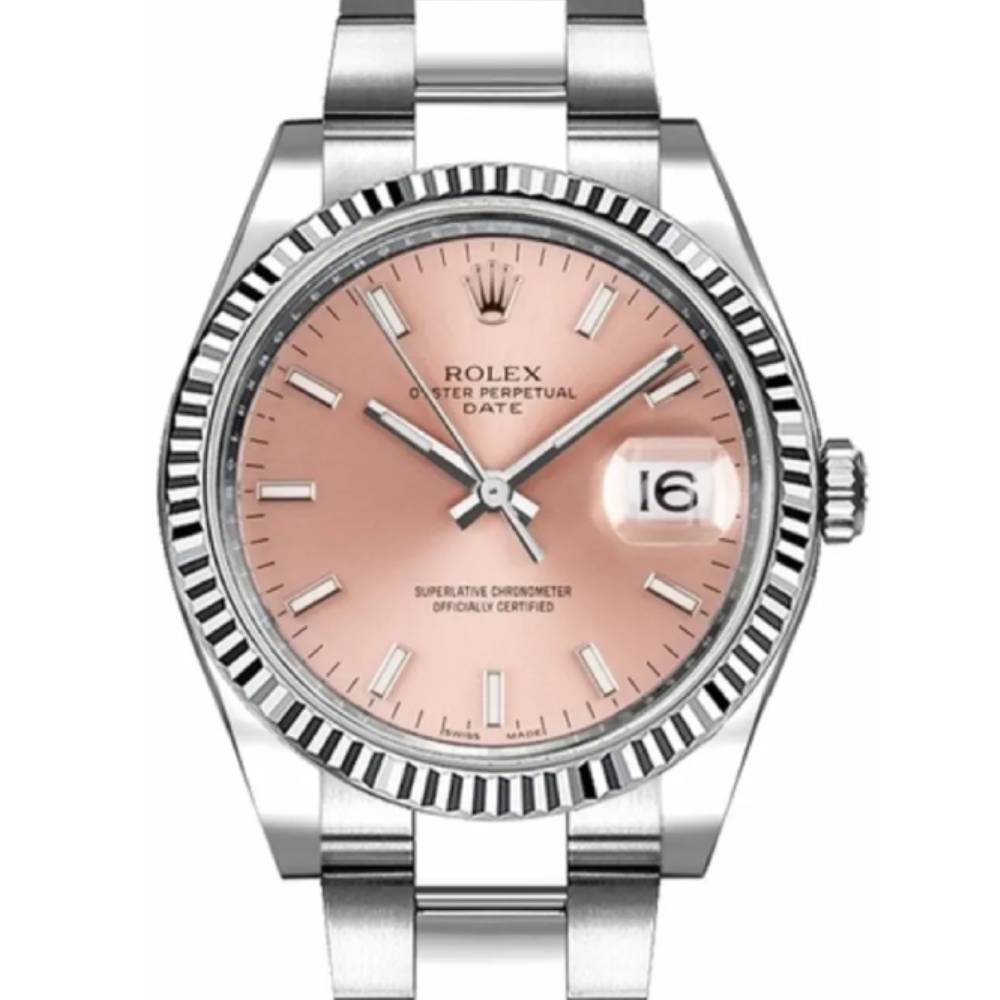 Rolex Date 34mm - Ref: 115234-0006 - Pink Index Dial, Stainless Steel Oyster Bracelet Watch