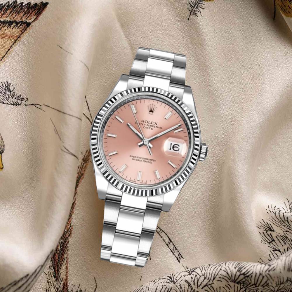 Rolex Date 34mm - Ref: 115234-0006 - Pink Index Dial, Stainless Steel Oyster Bracelet Watch