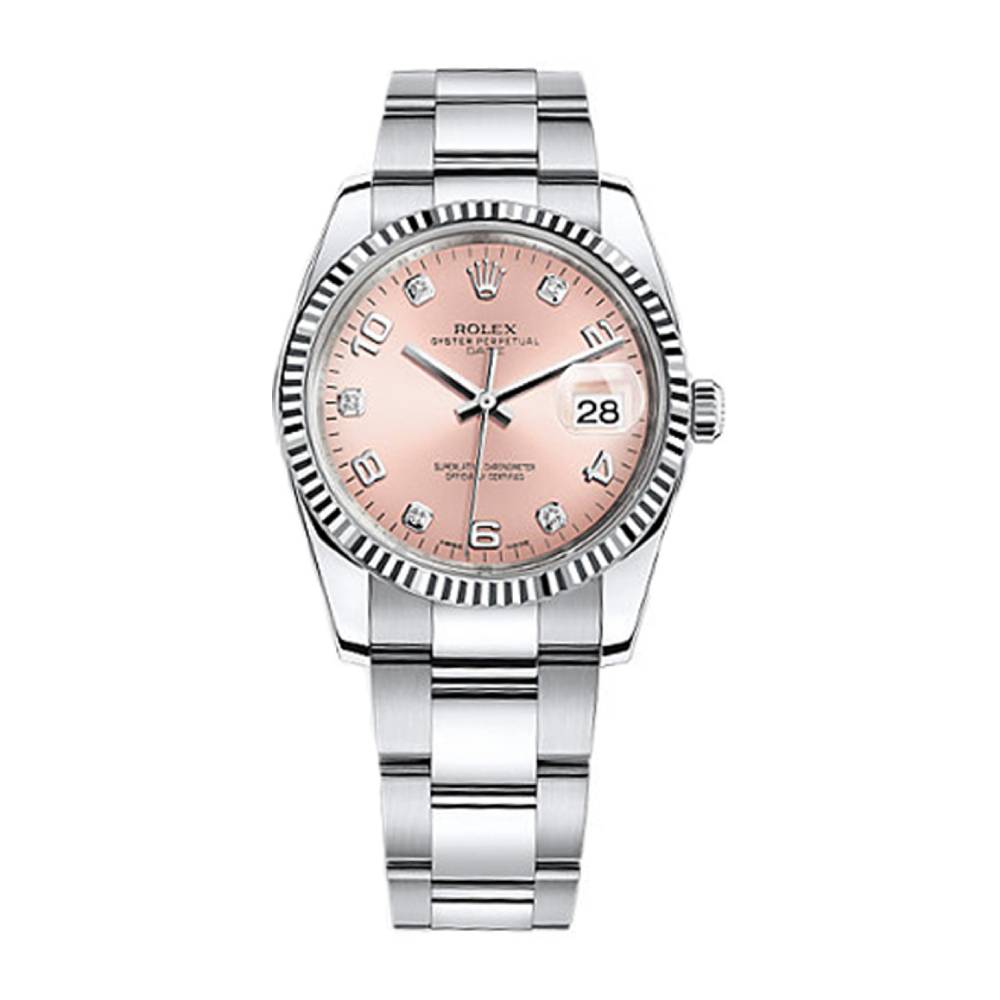 Rolex Date 34mm - Ref: 115234-0009 - Pink Diamond Dial, Stainless Steel Oyster Bracelet Watch