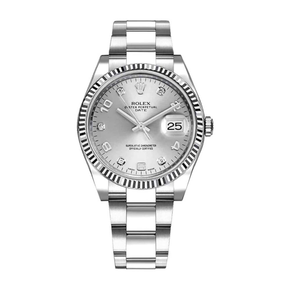 Rolex Date 34mm - Ref: 115234-0012 - Silver Diamond Dial, Stainless Steel Oyster Bracelet Watch