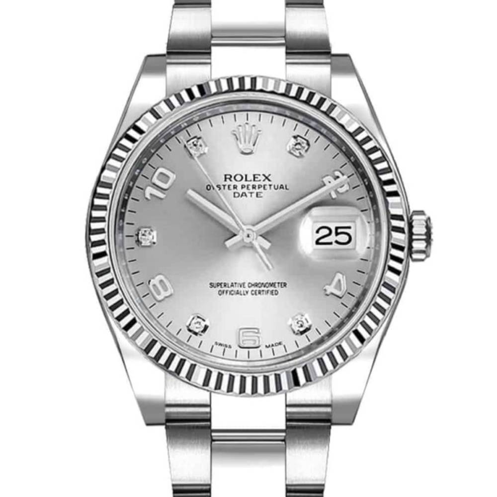 Rolex Date 34mm - Ref: 115234-0012 - Silver Diamond Dial, Stainless Steel Oyster Bracelet Watch