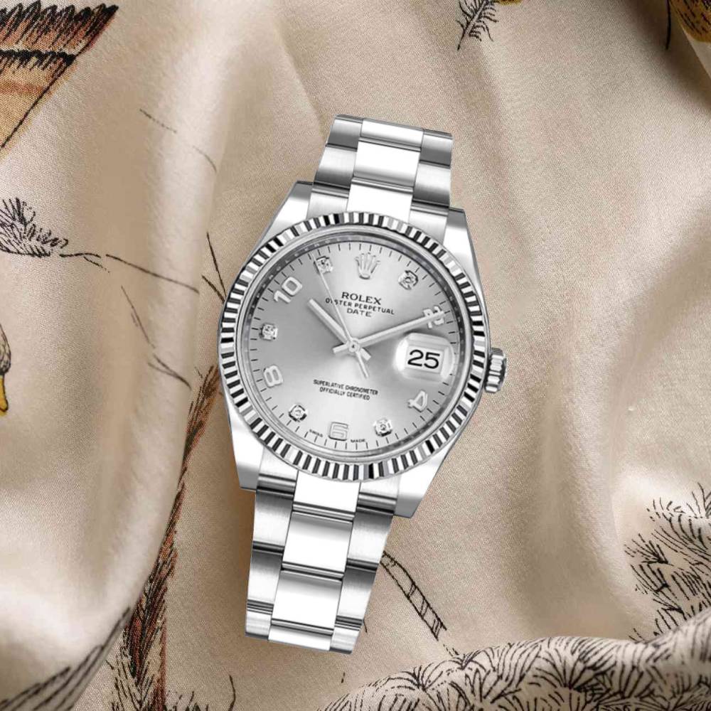 Rolex Date 34mm - Ref: 115234-0012 - Silver Diamond Dial, Stainless Steel Oyster Bracelet Watch