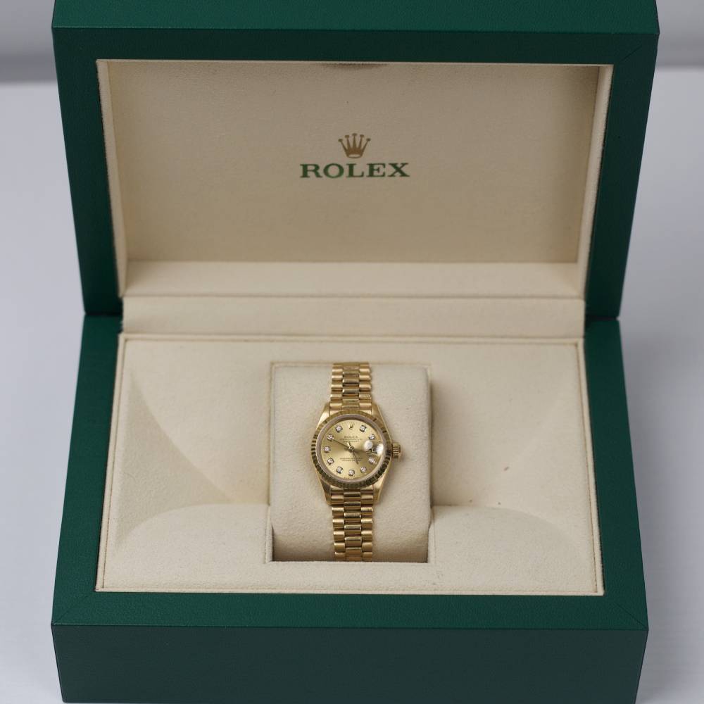 Rolex Datejust 26mm - Ref: 69178 - Champagne Diamond Dial, 18K Yellow Gold President Bracelet Women's Watch