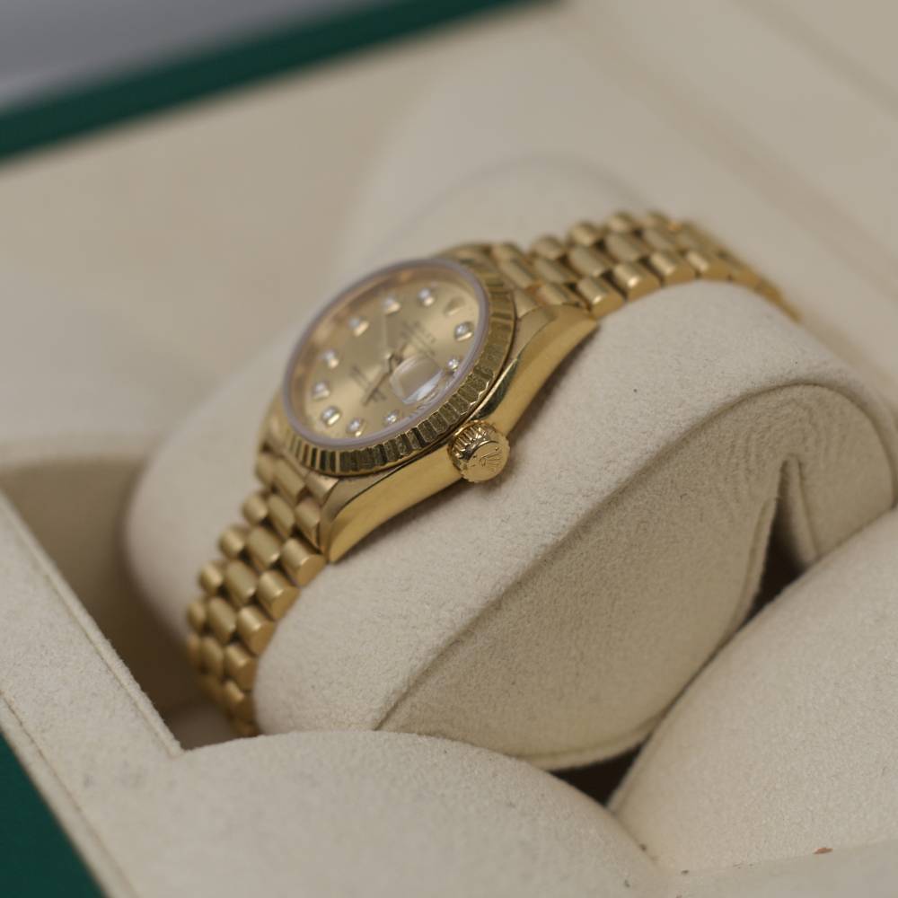 Rolex Datejust 26mm - Ref: 69178 - Champagne Diamond Dial, 18K Yellow Gold President Bracelet Women's Watch