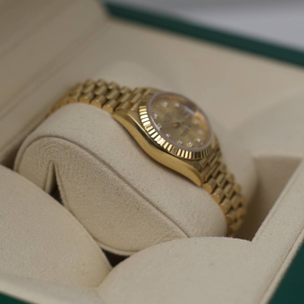 Rolex Datejust 26mm - Ref: 69178 - Champagne Diamond Dial, 18K Yellow Gold President Bracelet Women's Watch