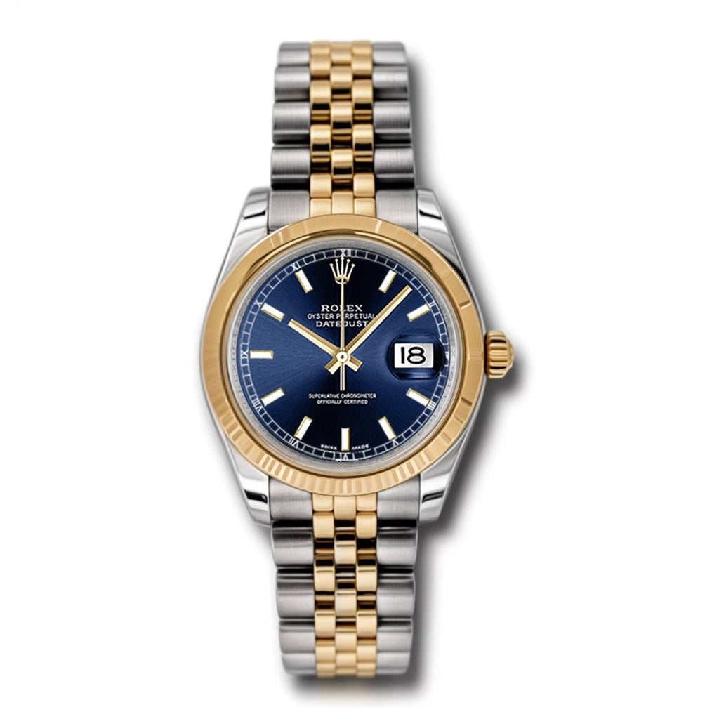 Rolex Datejust 31 Watch Blue dial, Smooth Bezel, Steel and Yellow Gold Jubilee Bracelet, 178243 blij