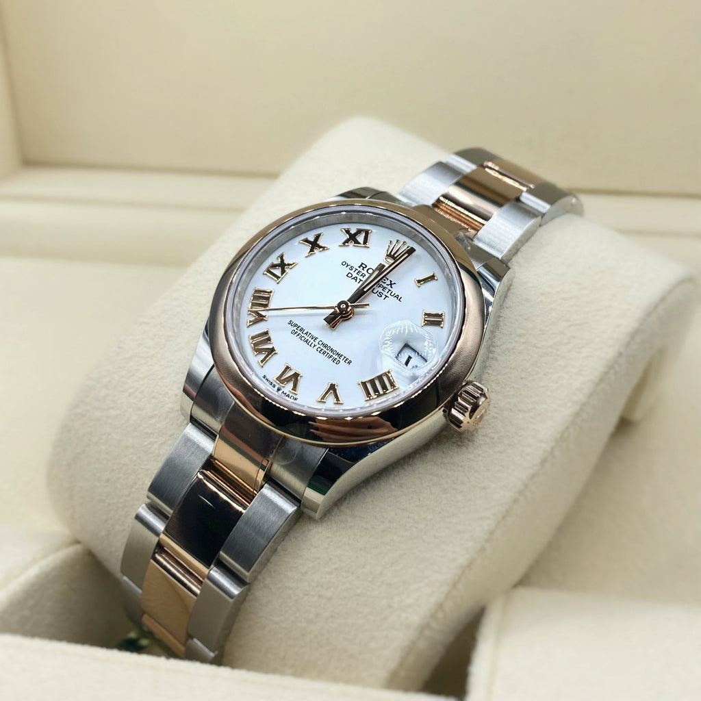 Rolex Datejust 31mm - Ref: 278241-0001 - White Roman Dial, Two Tone Stainless Steel & 18K Rose Gold Oyster Bracelet Women's Watch