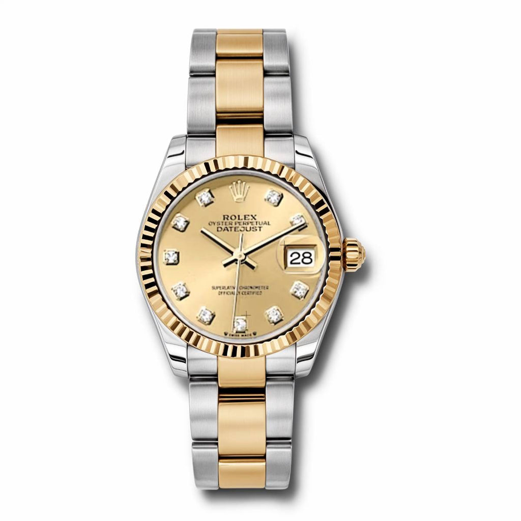 Rolex Datejust 31 Watch Champagne dial, Fluted Bezel, Steel and Yellow Gold Oyster Bracelet, 178273 chdo