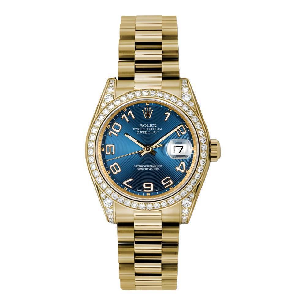 Rolex Datejust 31mm - Ref: 178158 blcap - Blue Dial, 18K Yellow Gold Presidential Bracelet Women's Watch
