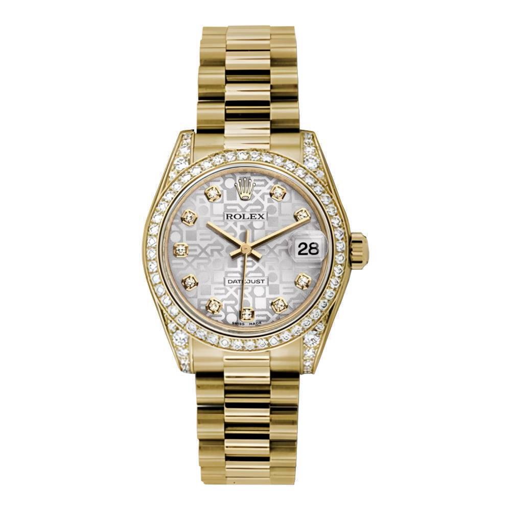 Rolex Datejust 31mm - Ref: 178158 sjdp - Silver Jubilee Dial, 18K Yellow Gold President Bracelet Women's Watch