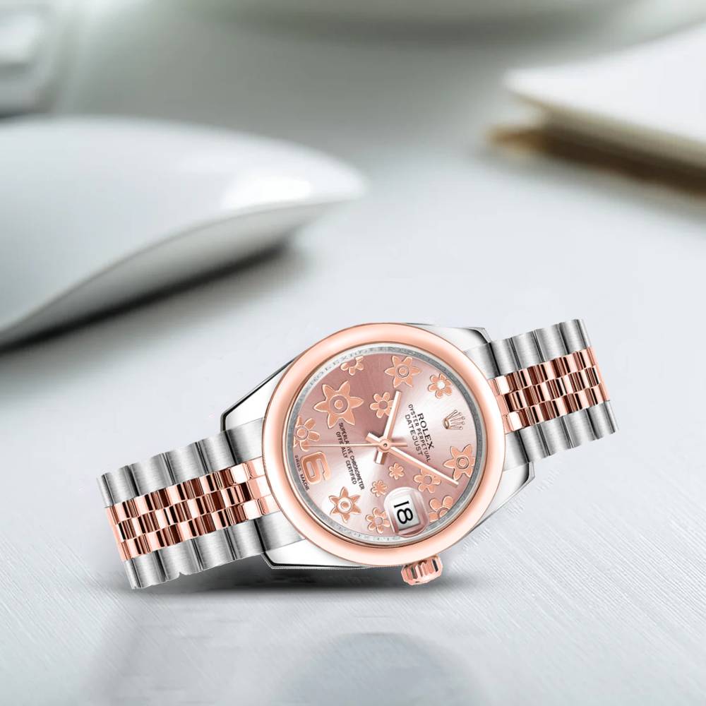 Rolex Datejust 31mm - Ref: 178241 pchfj - Pink Champagne Floral Dial, Two Tone Stainless Steel & 18K Rose Gold Jubilee Bracelet Women's Watch