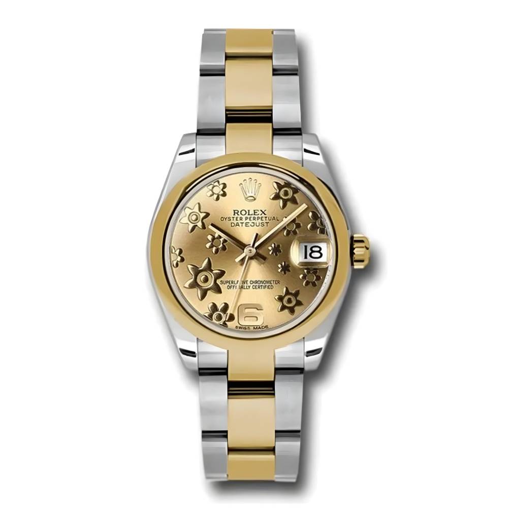 Rolex Datejust 31mm - Ref: 178243 chfo - Champagne Floral Motif Dial, Two Tone Stainless Steel & 18K Yellow Gold Oyster Bracelet Women's Watch