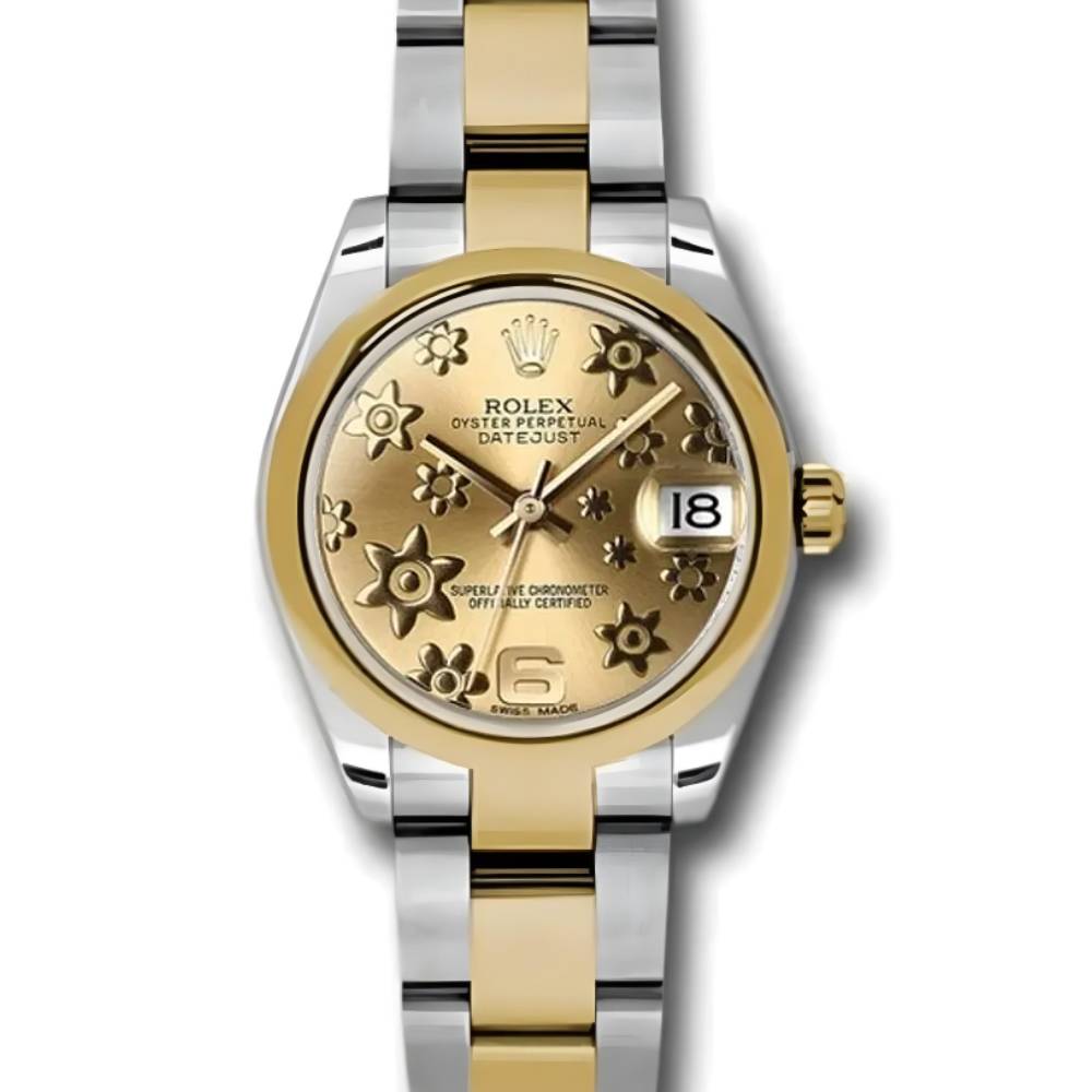 Rolex Datejust 31mm - Ref: 178243 chfo - Champagne Floral Motif Dial, Two Tone Stainless Steel & 18K Yellow Gold Oyster Bracelet Women's Watch