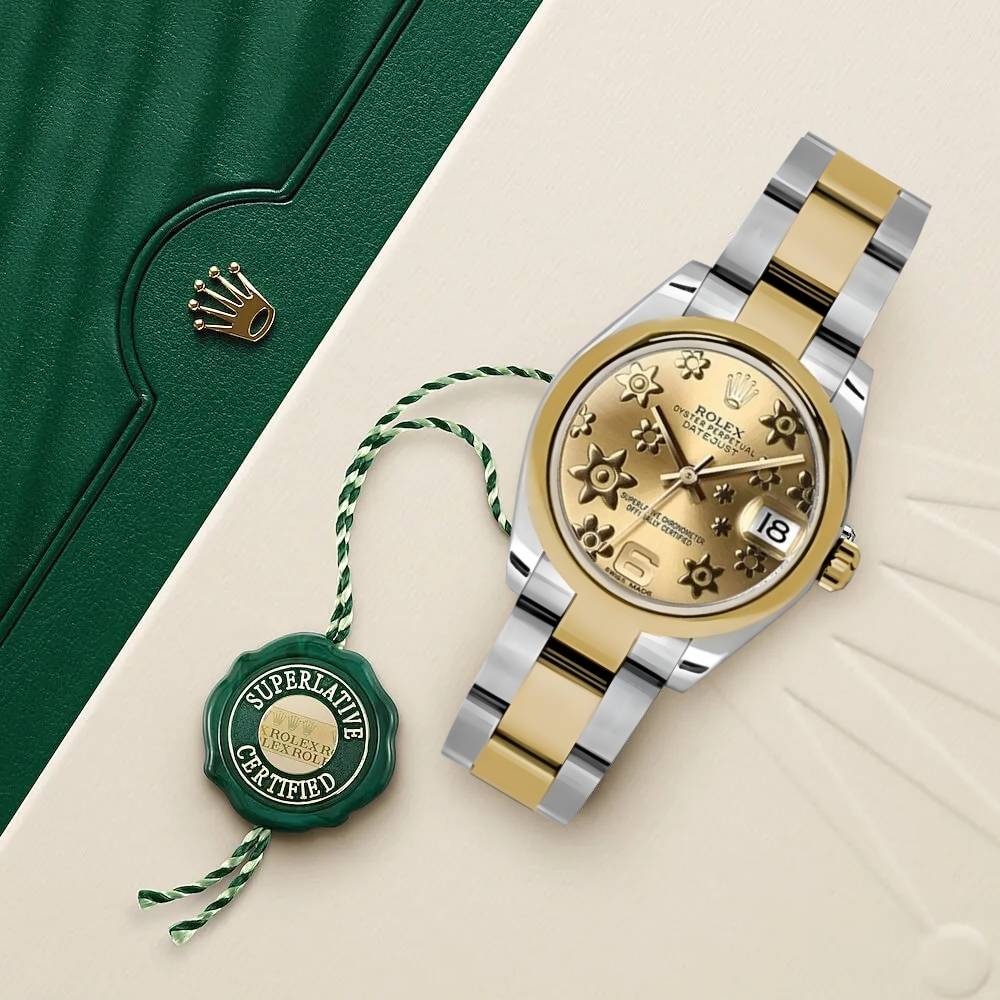 Rolex Datejust 31mm - Ref: 178243 chfo - Champagne Floral Motif Dial, Two Tone Stainless Steel & 18K Yellow Gold Oyster Bracelet Women's Watch