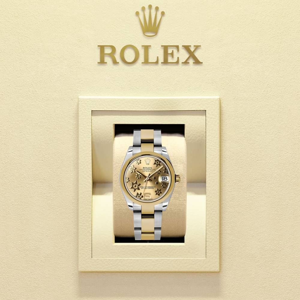 Rolex Datejust 31mm - Ref: 178243 chfo - Champagne Floral Motif Dial, Two Tone Stainless Steel & 18K Yellow Gold Oyster Bracelet Women's Watch